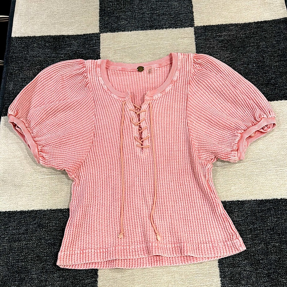 Free People Pink waffle Tee Small